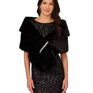 Adrianna Papell Embellished Faux Fur Wrap